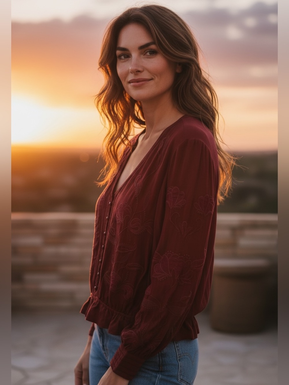 Stunning burgundy sheer long sleeve blouse from Anthropology sz S BNWOT